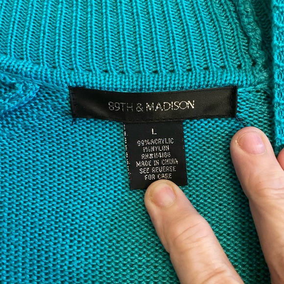 89th & Madison Teal Lightweight Sweater Cardigan, Size L - Picture 3 of 5